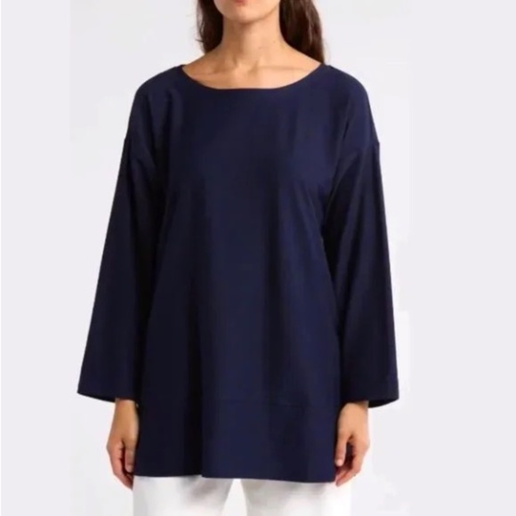 Eileen Fisher Lightweight Washable Crepe Round Neck Tunic Midnight Size 2X - Picture 1 of 13